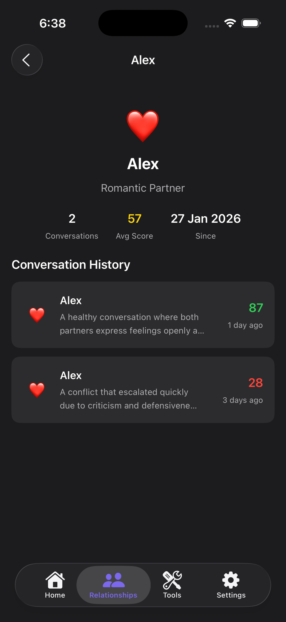 RelAI Relationship Profile - Track communication history and scores over time