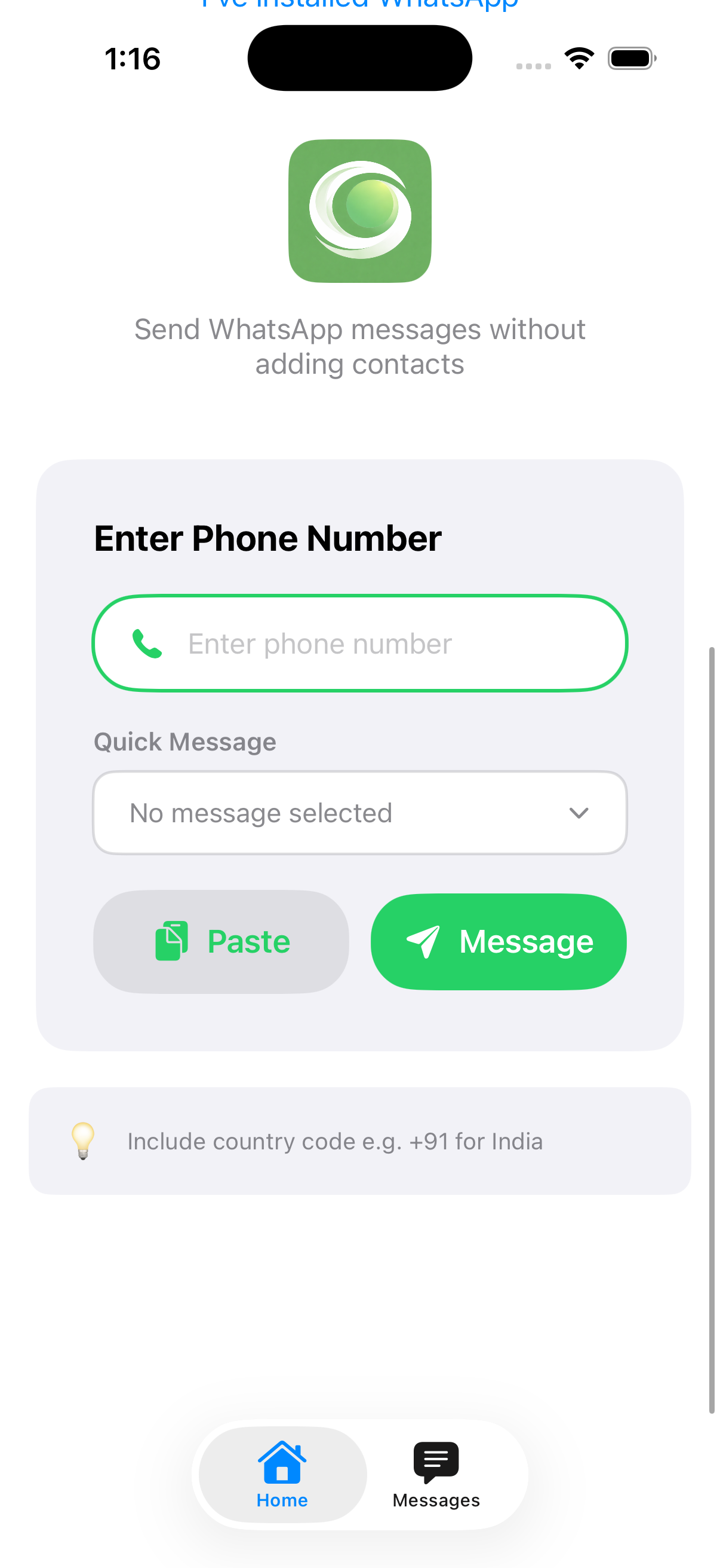 WA NoContact - Enter phone number and send WhatsApp message